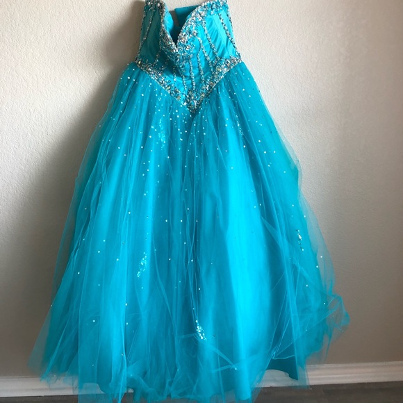 Turquoise Beaded Ballgown with Lace-Up Back - Picture 2 of 4